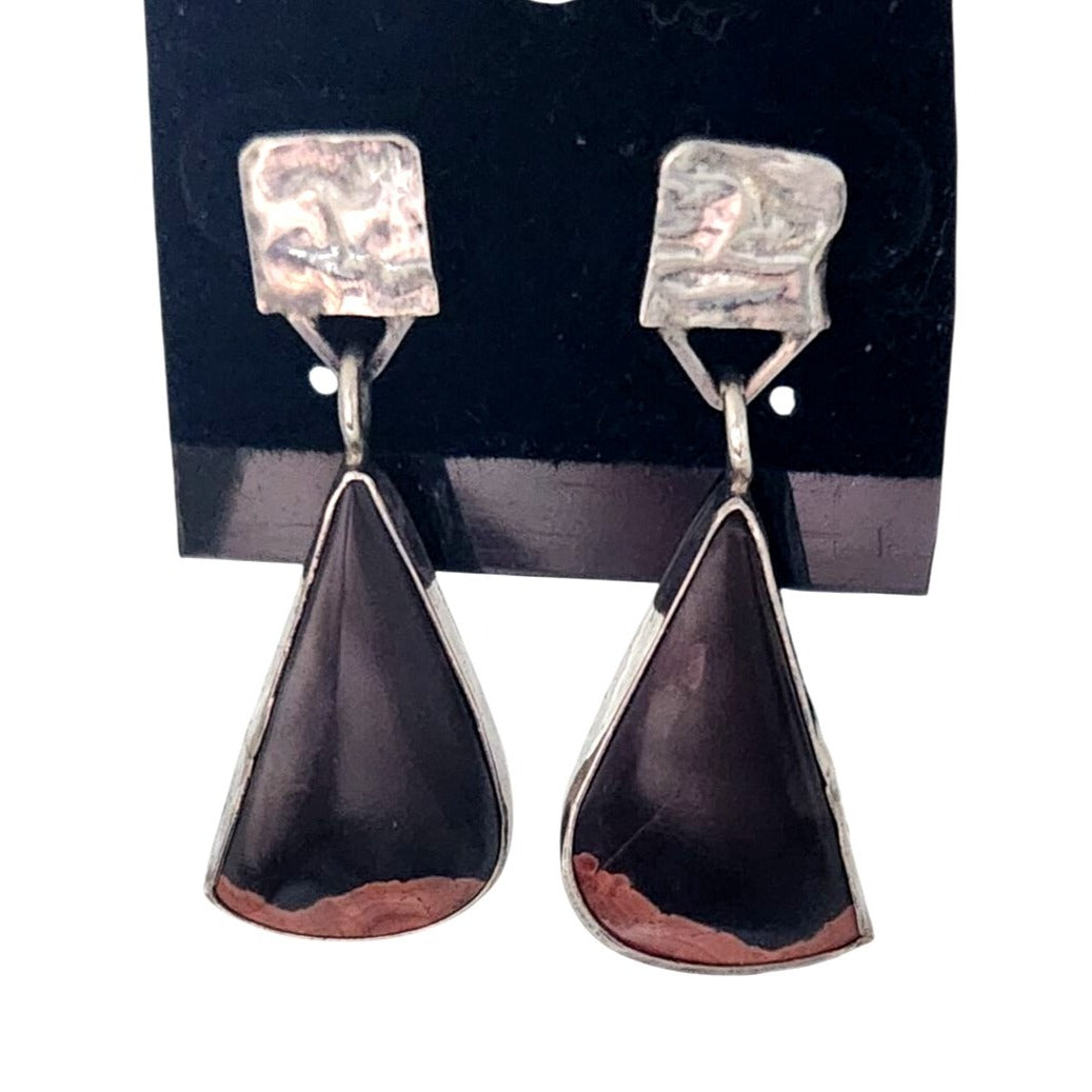 Jewelry Earrings Palmwood Silver 8.1 gr 35m x 15m Silver Brown Black Post Earrings