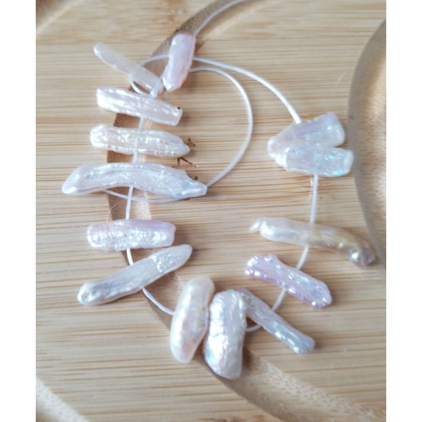 Loose Pearl White Biwa Stick Pearl Bag 2E Braque 3 1/2 " 15 Pcs 50 ct 10 gr 1 cm x 0.5 cm