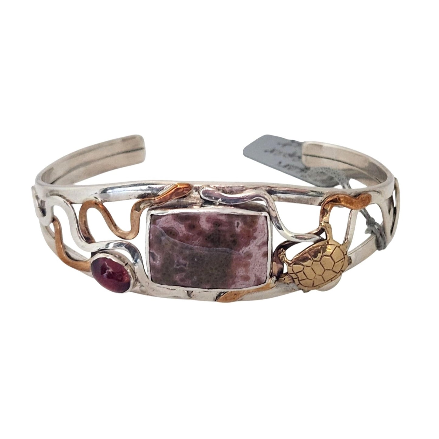 Jewelry Bracelet Purple Ocean Jasper Garnet Gold Turtle on Silver & Gold Band
