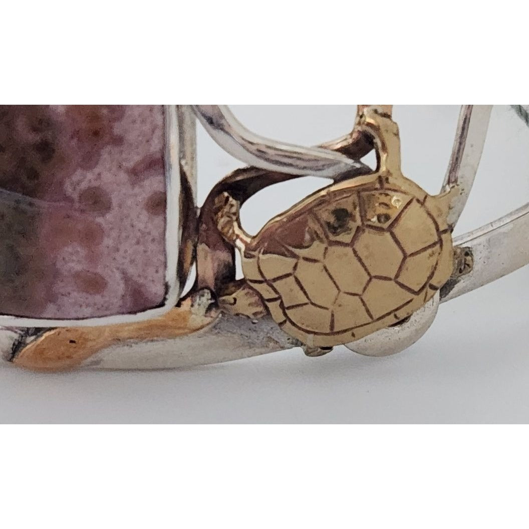 Jewelry Bracelet Purple Ocean Jasper Garnet Gold Turtle on Silver & Gold Band