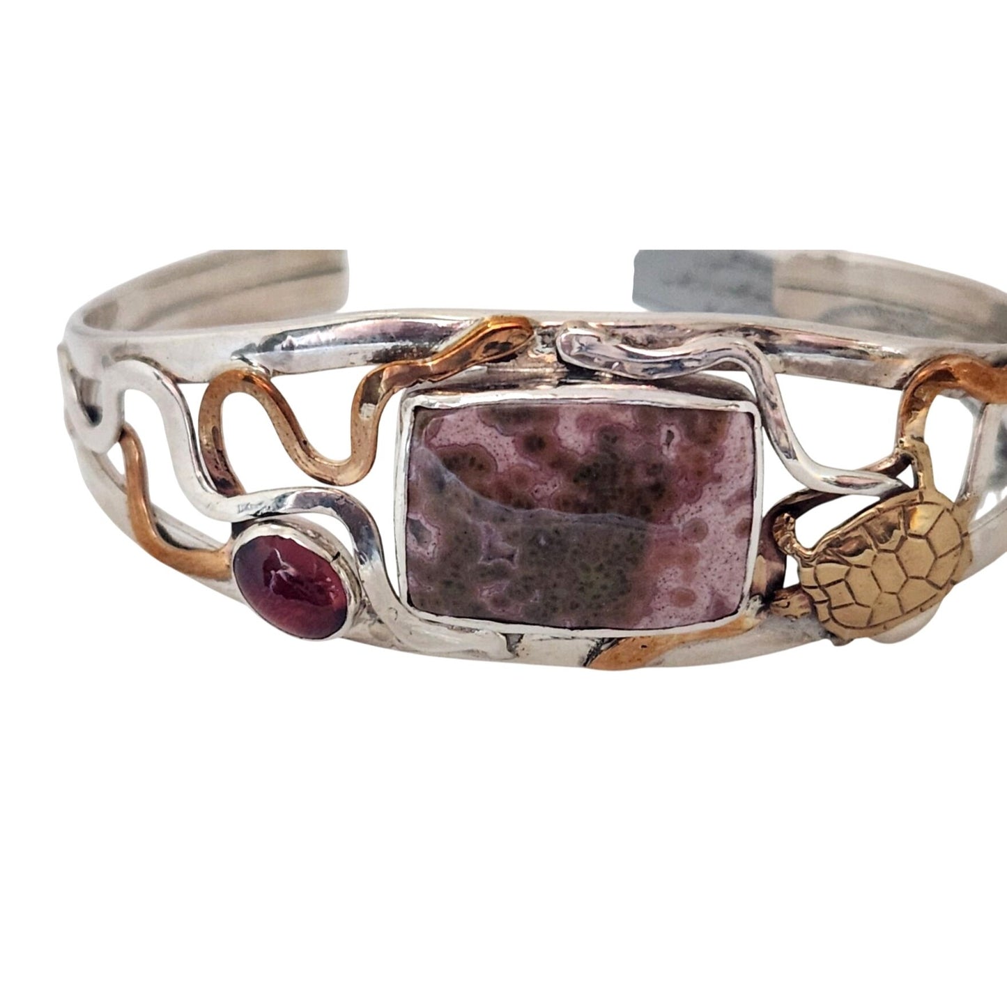 Jewelry Bracelet Purple Ocean Jasper Garnet Gold Turtle on Silver & Gold Band