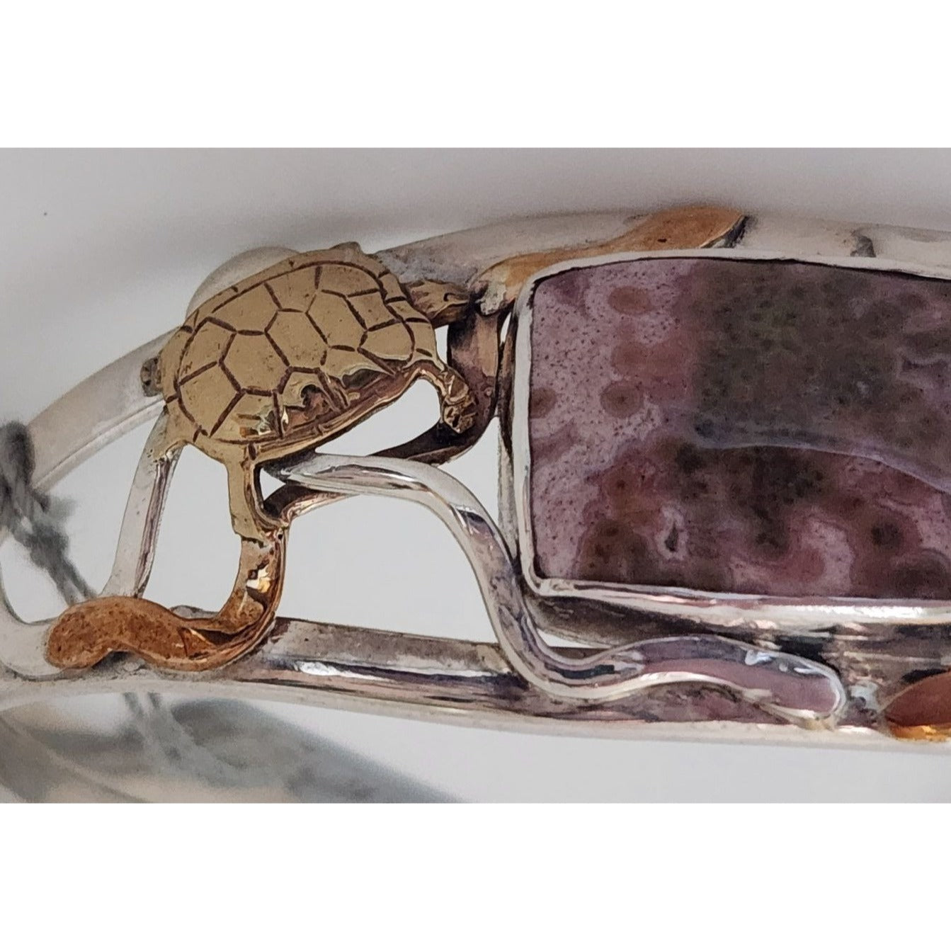 Jewelry Bracelet Purple Ocean Jasper Garnet Gold Turtle on Silver & Gold Band