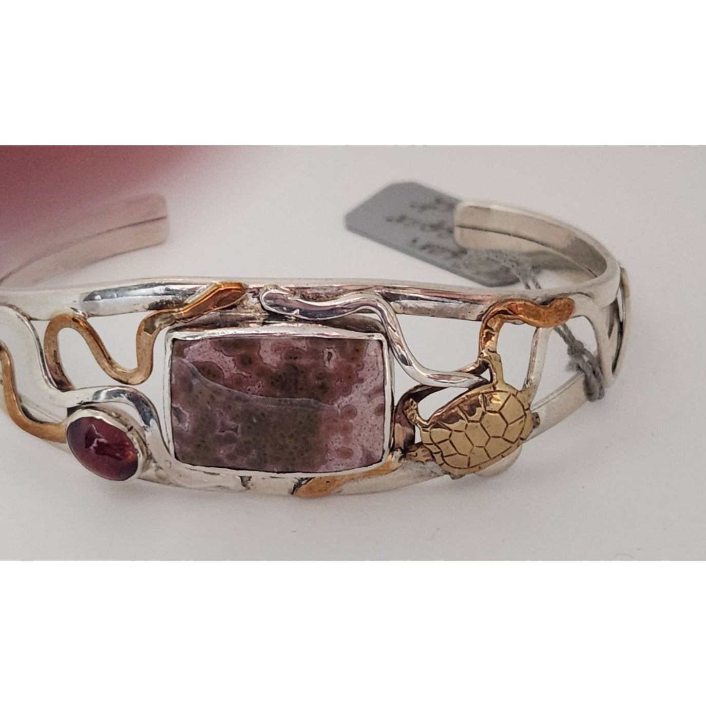 Jewelry Bracelet Purple Ocean Jasper Garnet Gold Turtle on Silver & Gold Band