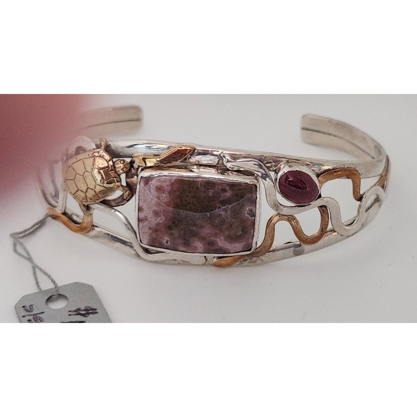Jewelry Bracelet Purple Ocean Jasper Garnet Gold Turtle on Silver & Gold Band