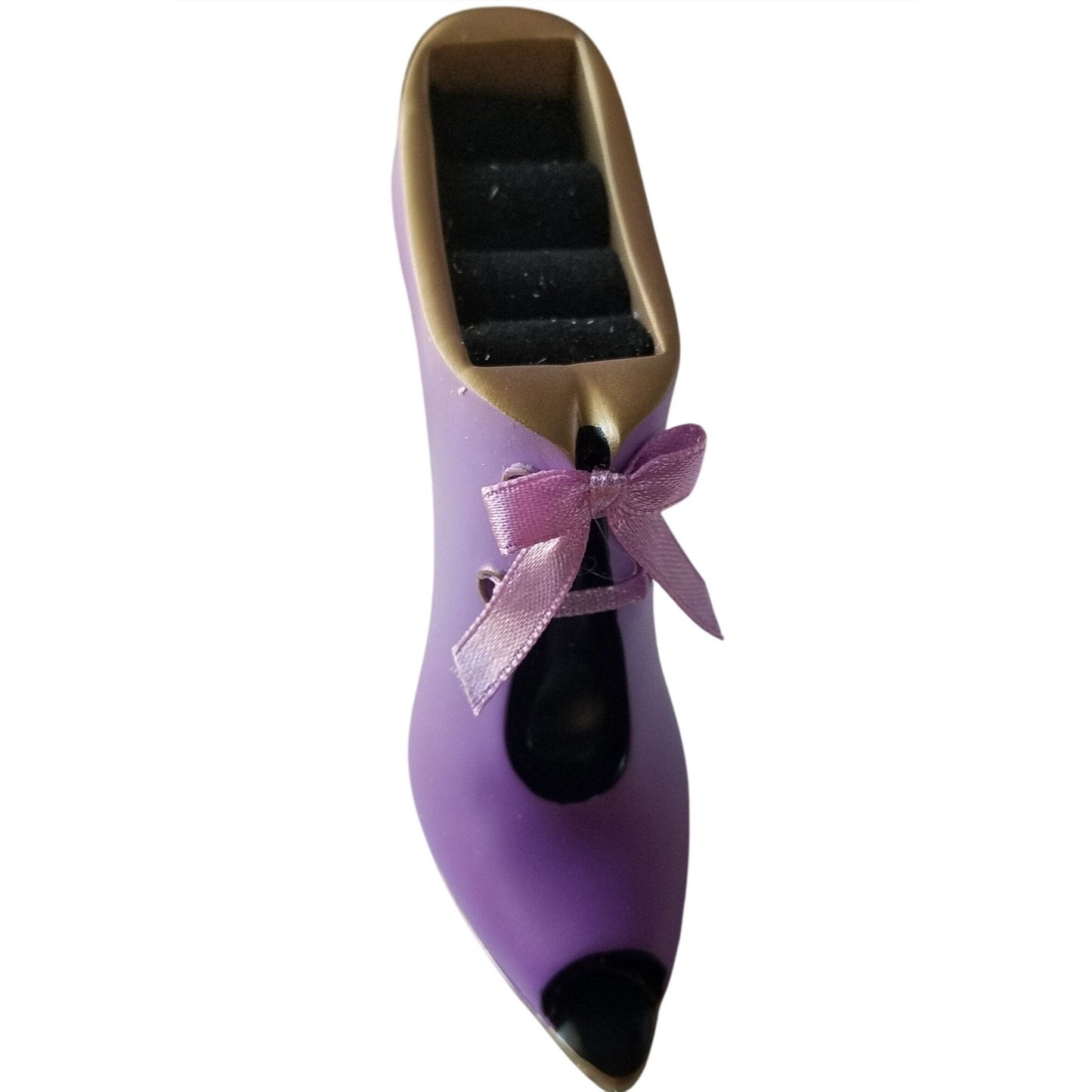 Purple High Heel Ring Holder With Bow & Gold Accents