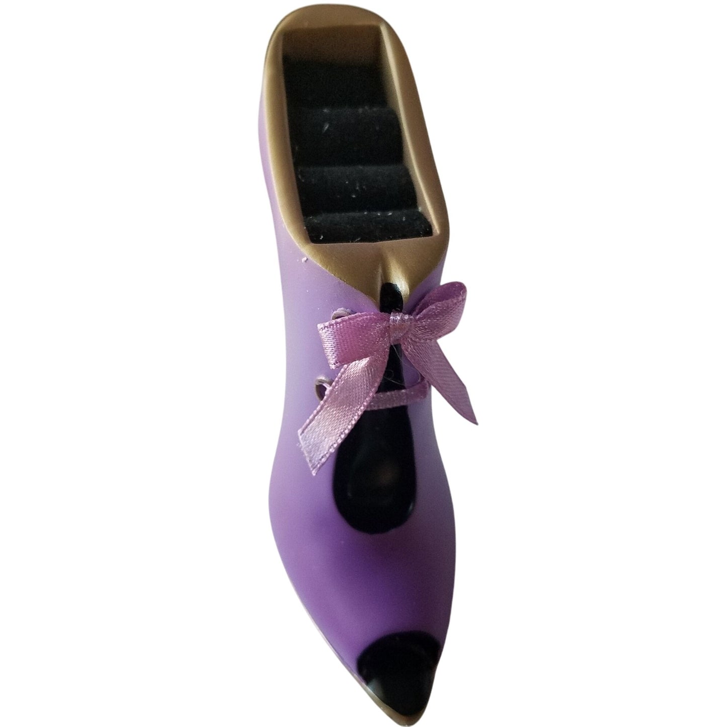 Purple High Heel Ring Holder With Bow & Gold Accents