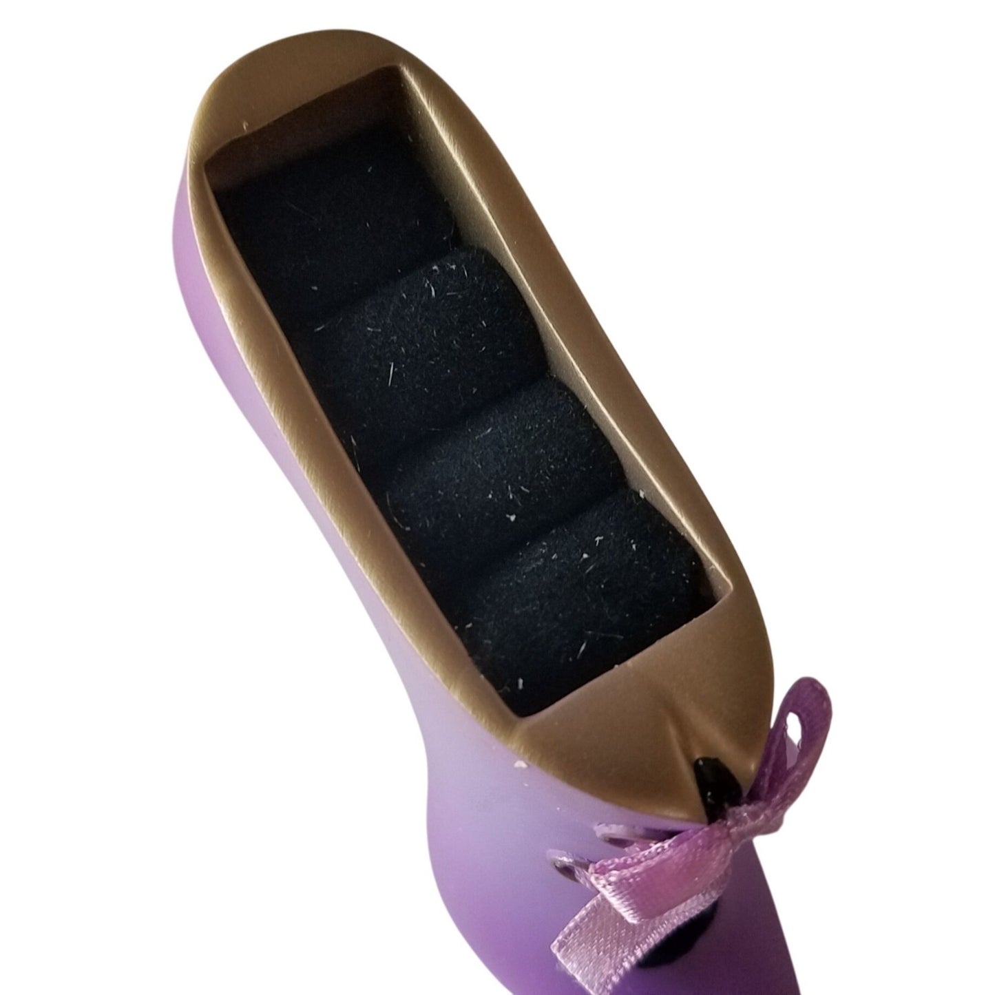 Purple High Heel Ring Holder With Bow & Gold Accents