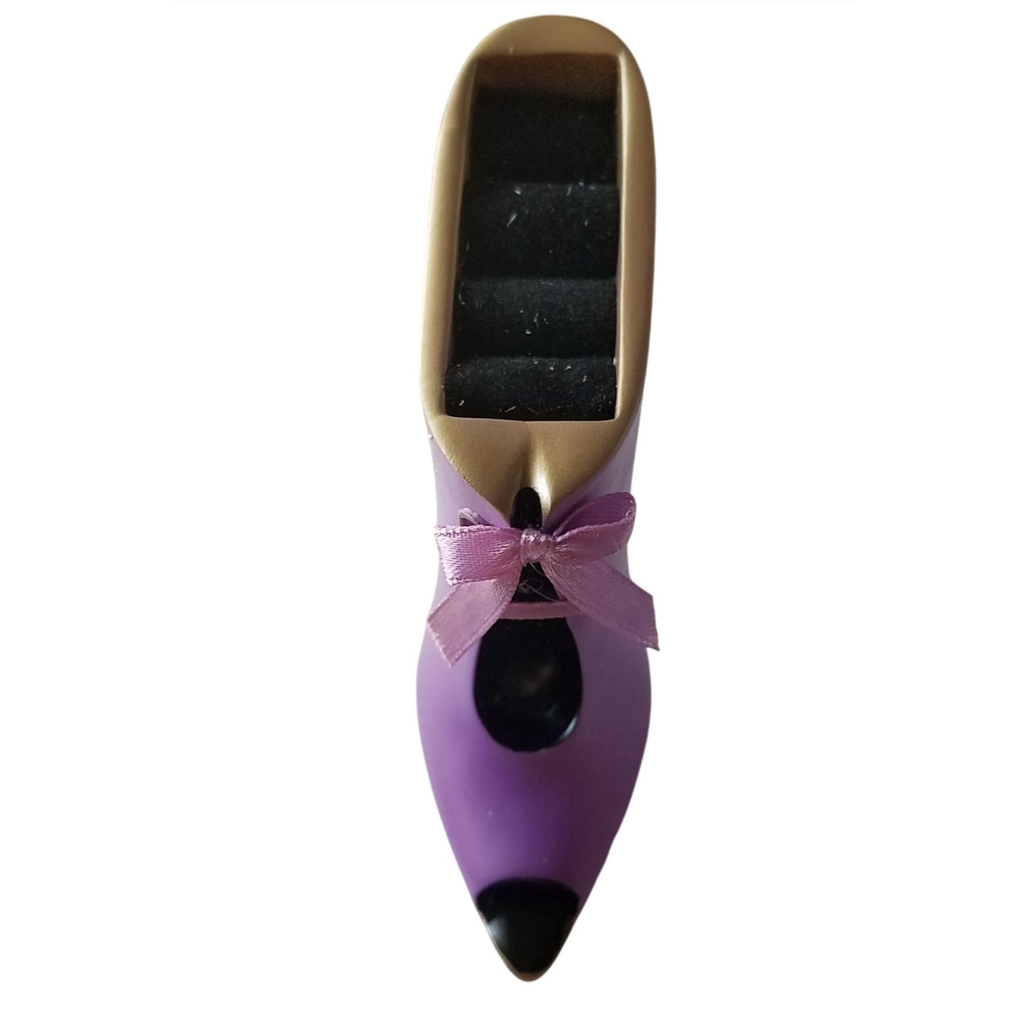 Purple High Heel Ring Holder With Bow & Gold Accents