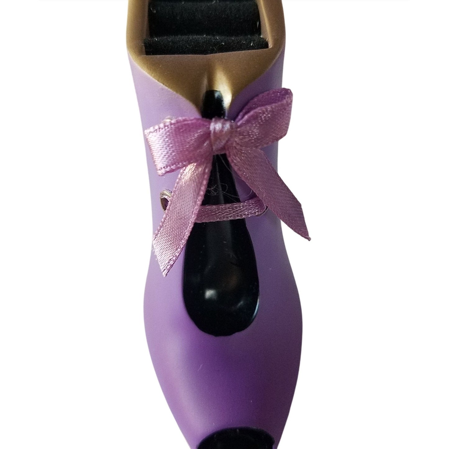 Purple High Heel Ring Holder With Bow & Gold Accents