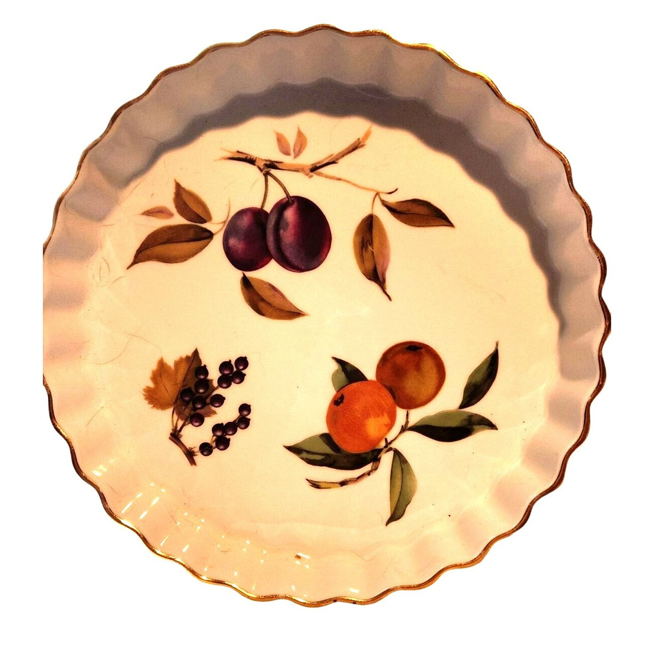 Plate Vintage Evesham Gold Fluted Tart Dish 9" Fruit Design By Royal Worcester