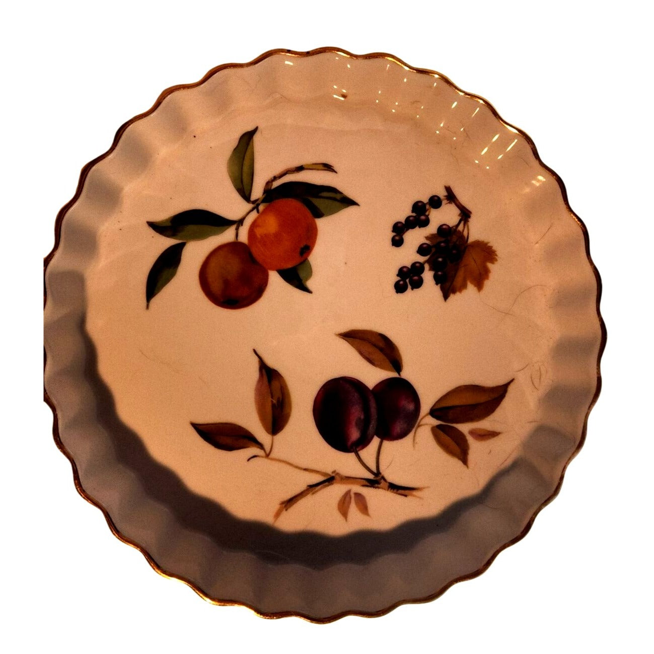 Plate Vintage Evesham Gold Fluted Tart Dish 9" Fruit Design By Royal Worcester