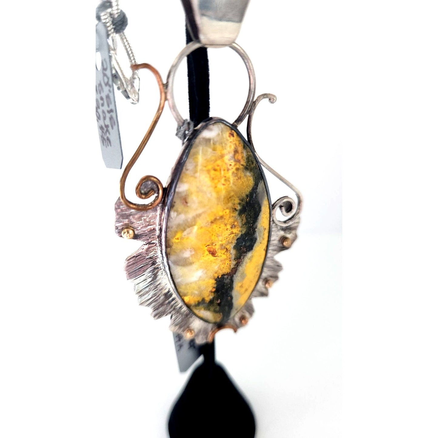 Jewelry Pendant Bumble Bee Jasper Pendant 26.5 Grams Frame 925 Silver 14K Gold Accents 85mm x 45mm Pendant Stone 25mm x 55mm