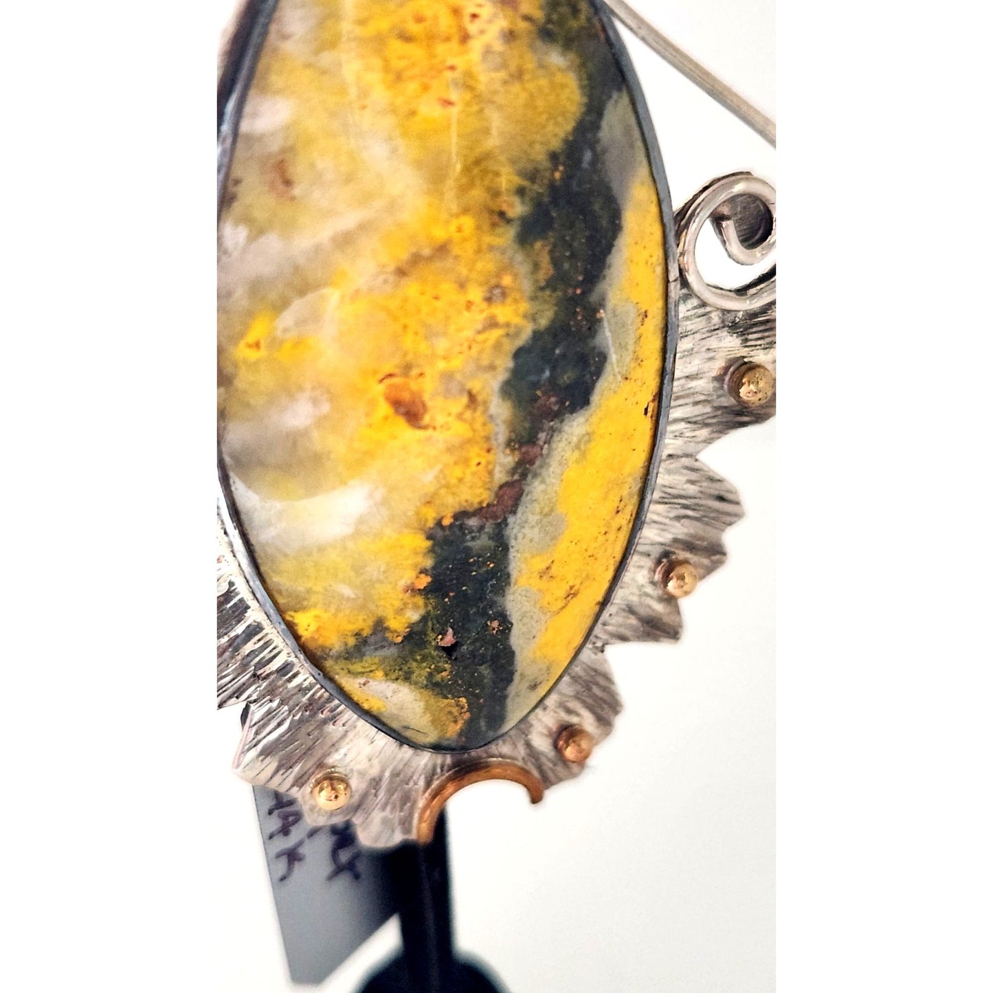 Jewelry Pendant Bumble Bee Jasper Pendant 26.5 Grams Frame 925 Silver 14K Gold Accents 85mm x 45mm Pendant Stone 25mm x 55mm