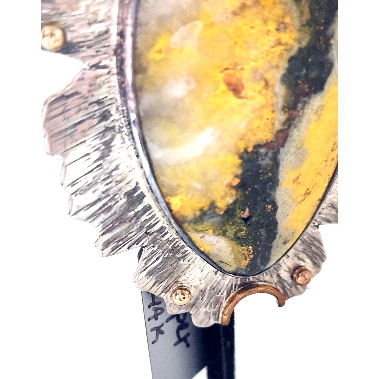 Jewelry Pendant Bumble Bee Jasper Pendant 26.5 Grams Frame 925 Silver 14K Gold Accents 85mm x 45mm Pendant Stone 25mm x 55mm