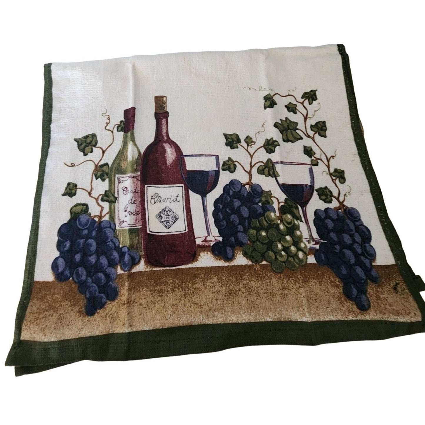 Kitchen Towel 5 Piece Set hOme Wine Bottles Glasses Grapes Green Wine 2 Towels, 2 Pot Holders, 1 Oven Mitt