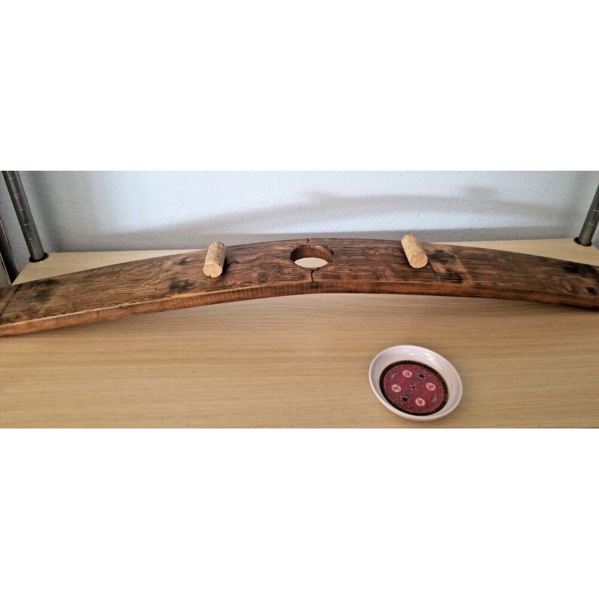 Wine Stave Sushi Tray Asian Dipping Bowl Bung Hole Cork Feet 35" x 3 1/2 " x 2"