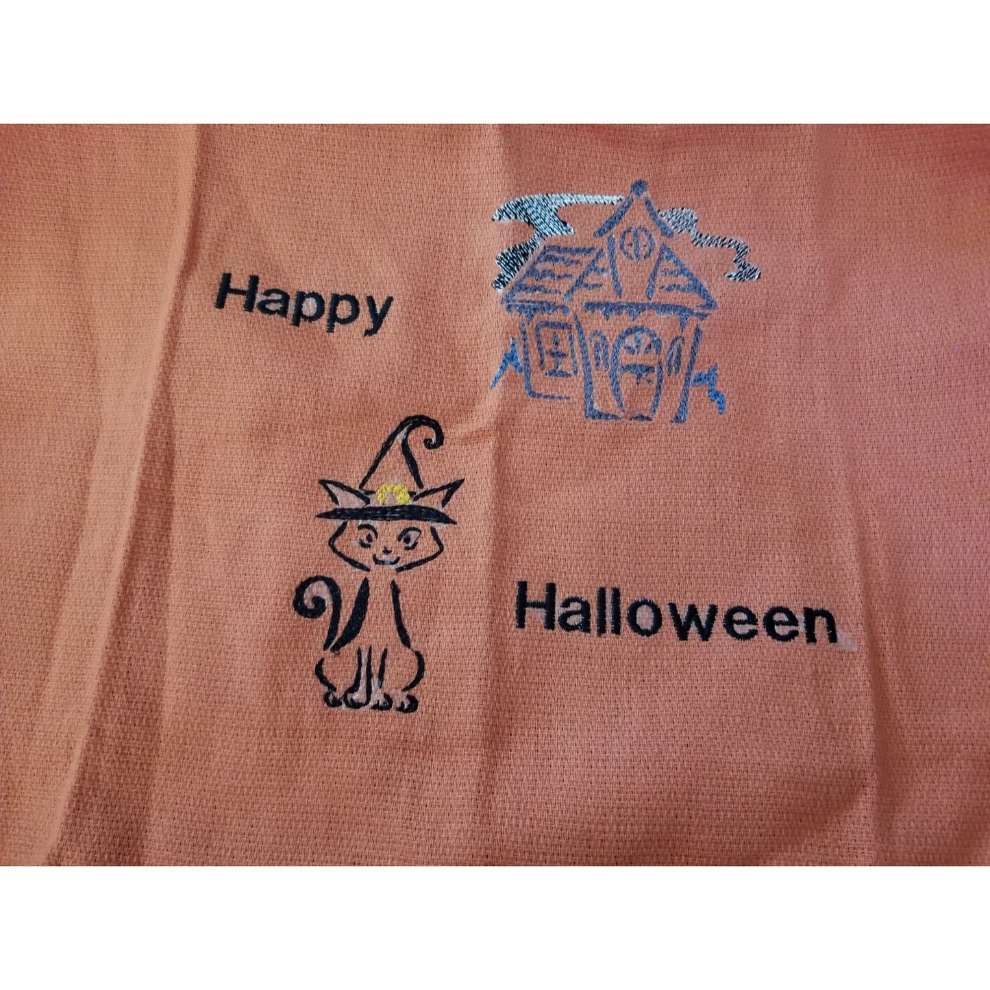 Kitchen Towel Embroidered 100% Set 3 Cotton 1 Orange 1 White 1 Blue Halloween Cats 15 x 21