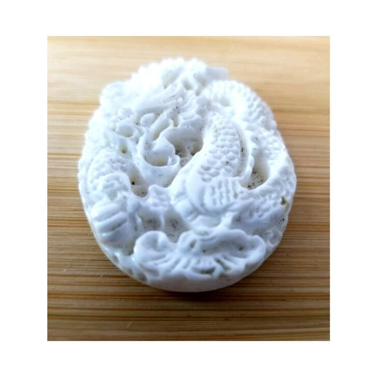 Pendant White Jade Carved Dragon Antique Lucky Medalion Oval 112 ct 22.4 Gr 45