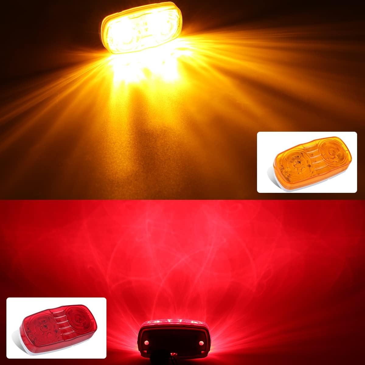 VINAUO Trailer Marker LED Clearance Lights, 14X Double Bullseye 7 Red & 7Amber 12 LED Side Marker Light Indicator 4x2 Inch Tiger Eye Surface