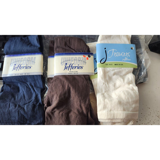 Socks 5 Pair Jefferies Socks 2 pr White Trouser, 2 pr Brown Uniform, 1 pr Blue Uniform  Size 10 -12 92% Nylon 8 % Spandex