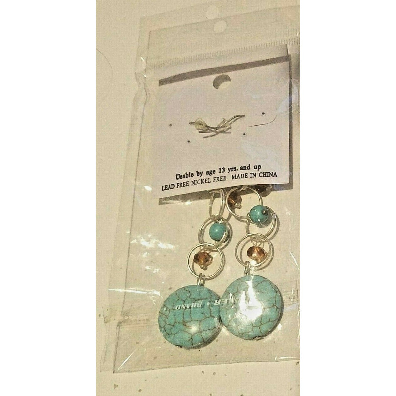 Earrings Costume Jewelry Turquoise color Stones Silver Hooks 3" Long