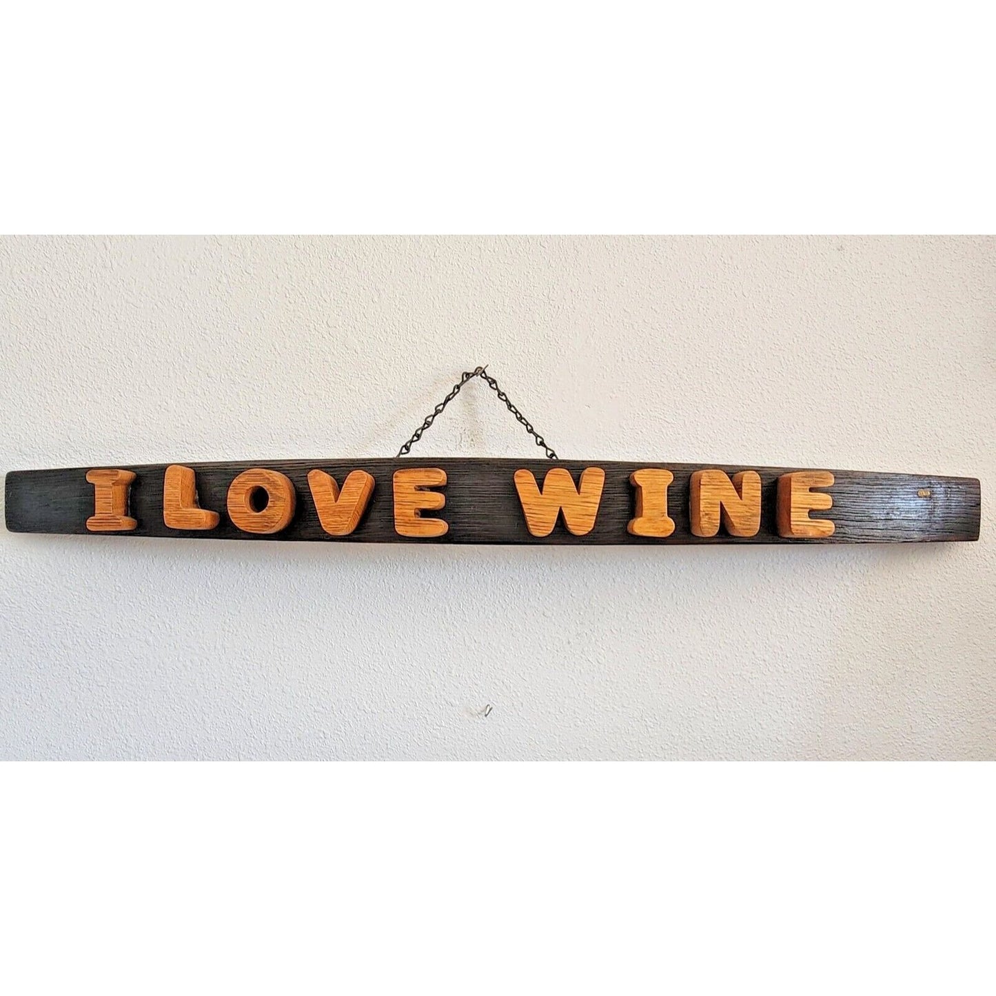 Wood Sign Wine Stave says "I Love Wine "  Letters Cut from Wine Stave Toasted