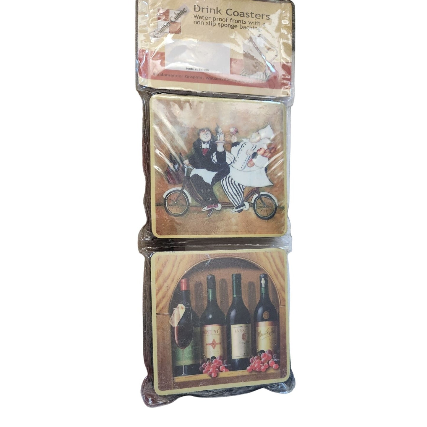 Drink Coasters Wine Design set of 4 Waterproof Non slip sponge backing Dishwasher safe Salamander Graphix