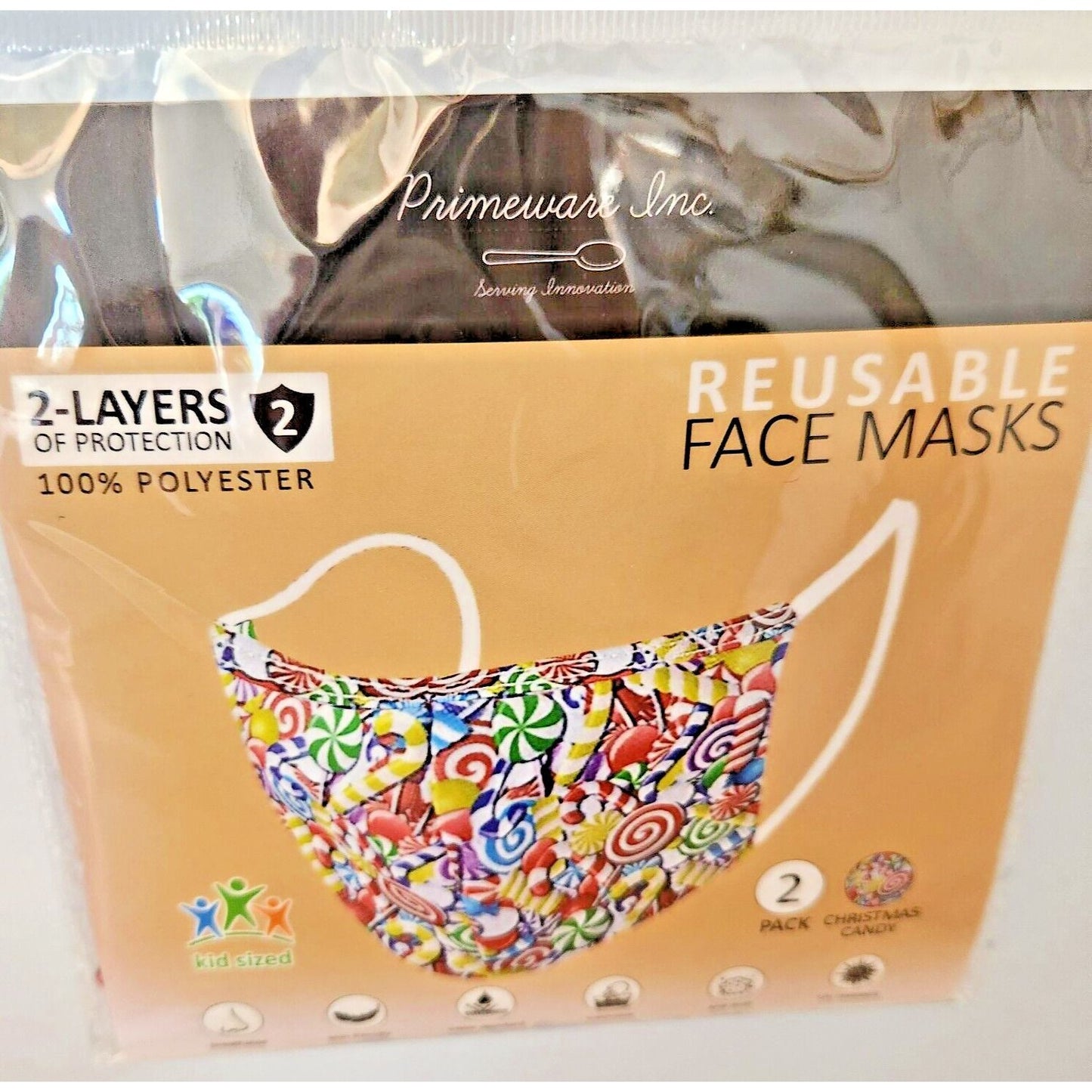 Primeware Mask Cream Candy Design Kids 2 pack 2 layers 100 % Polyester Washable