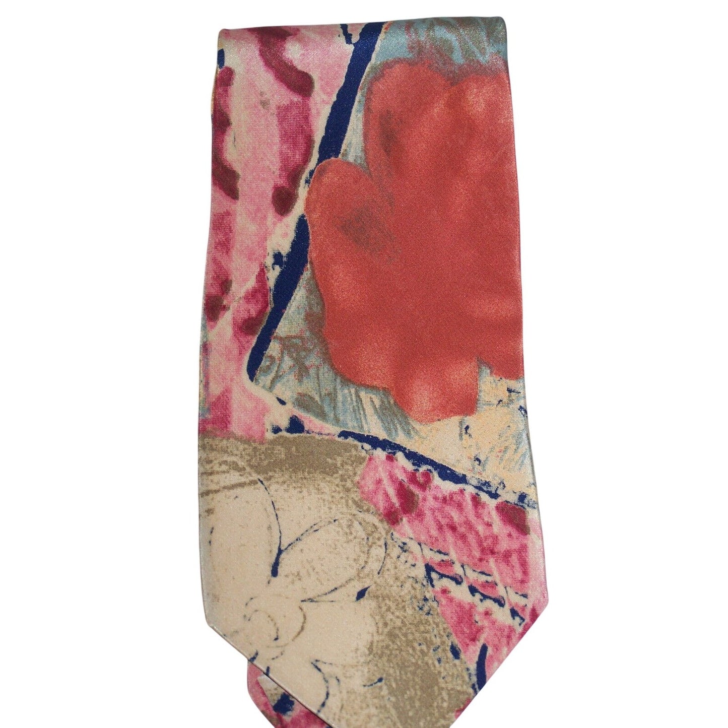 Tie Duk Morerno Tan Orange Black Cream Blue  Abstract Art  59  " L   3 1/2 " W