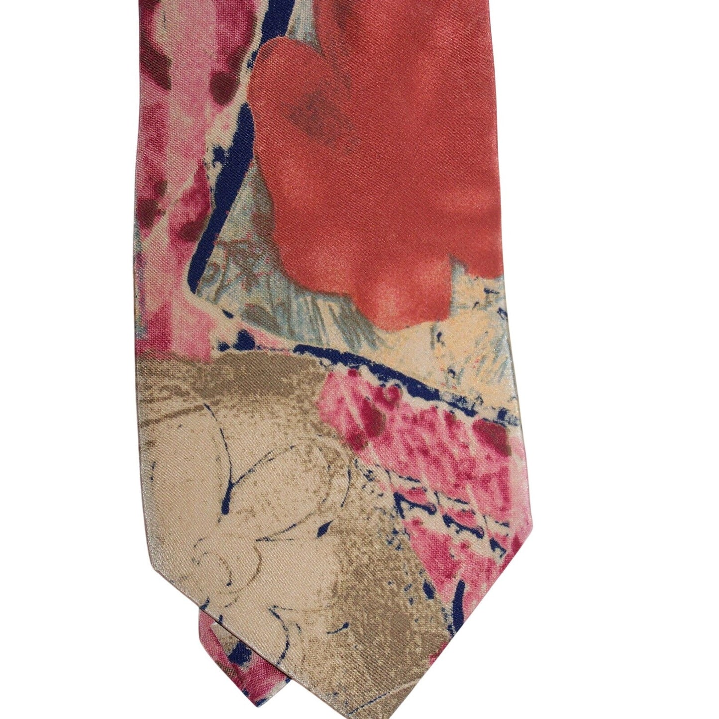 Tie Duk Morerno Tan Orange Black Cream Blue  Abstract Art  59  " L   3 1/2 " W