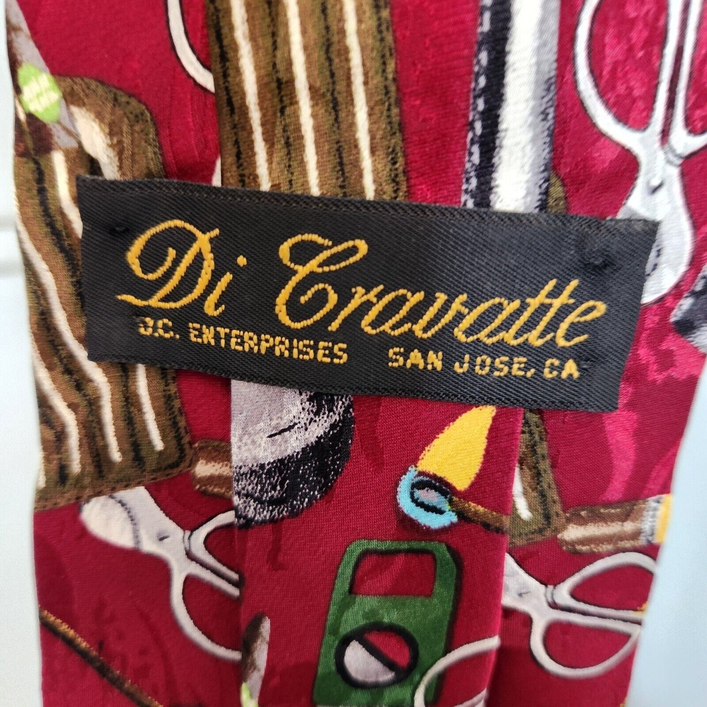 Silk Tie Brand Di Cravatte Red Cigars Tools  Cutter  56" x 4"  100% Silk