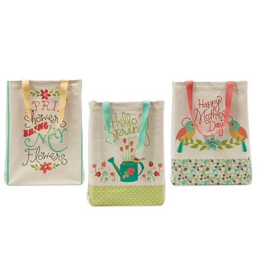 Shopping Canvas Totes 3 Pack Garden Printed Cotton 15"w X 15 1/2"l X 4