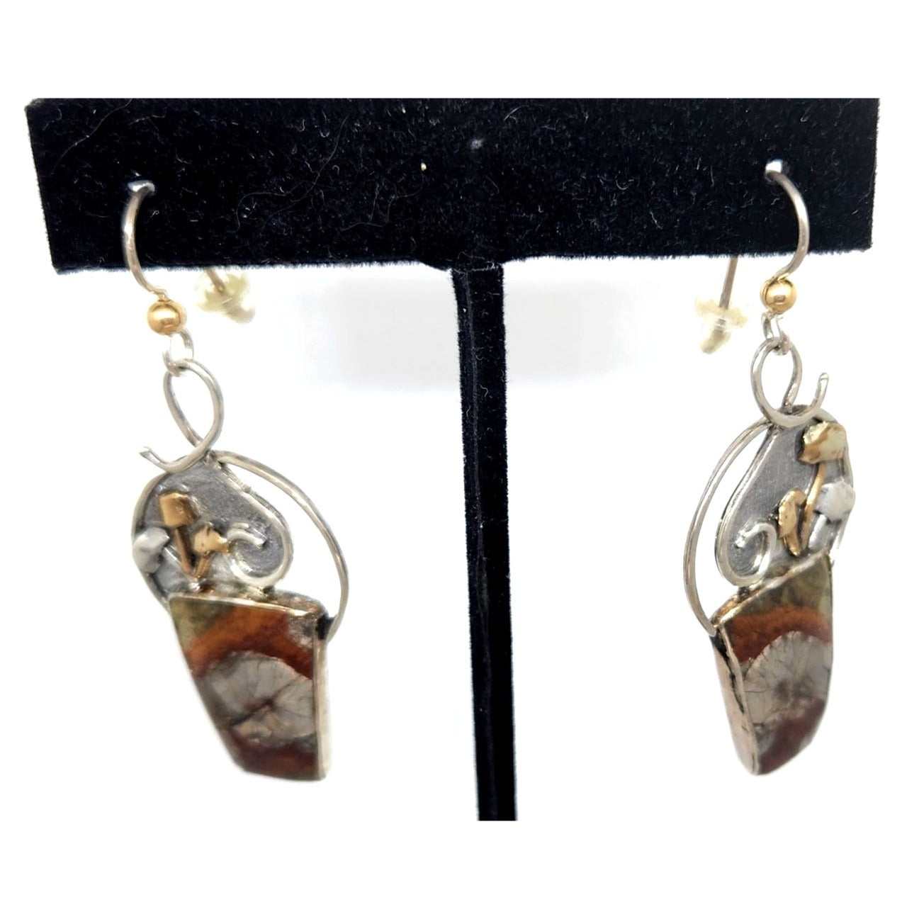 Mushroom Jasper Earrings 10 Gr Silver 925 14K Gold Accents KKO age SS/14k/3F