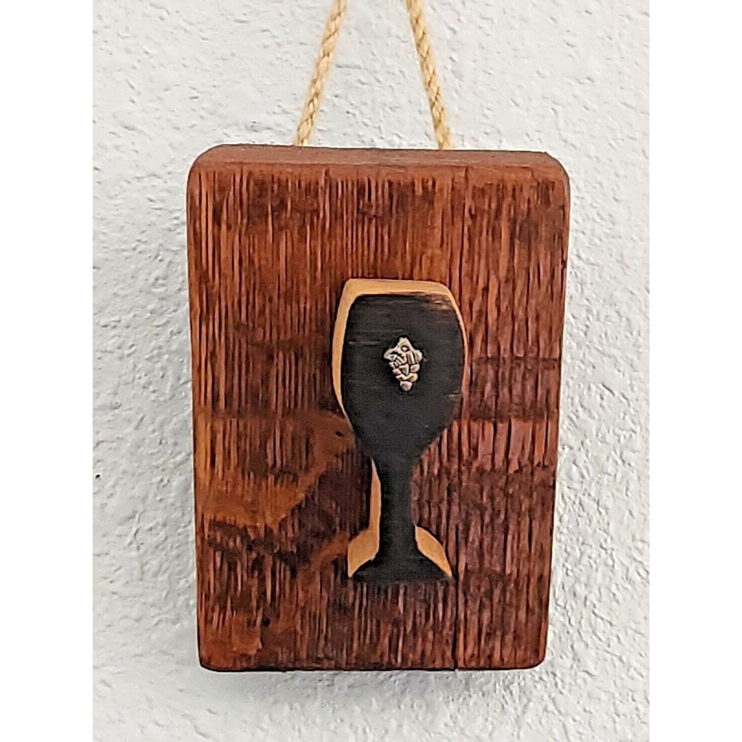Wood Sign Wine Barrel Tall Wine Glass Grape Cluster Charm Dark Wine Stave Toasted