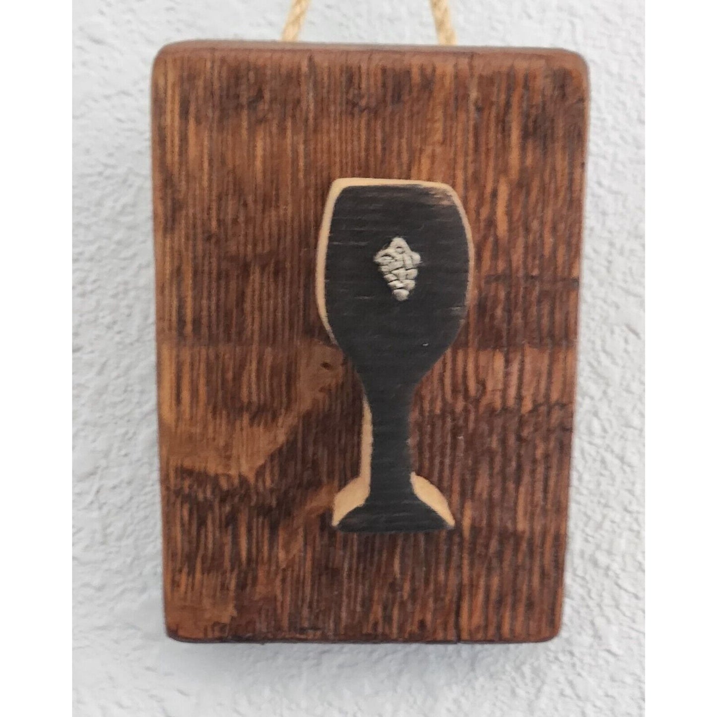 Wood Sign Wine Barrel Tall Wine Glass Grape Cluster Charm Dark Wine Stave Toasted