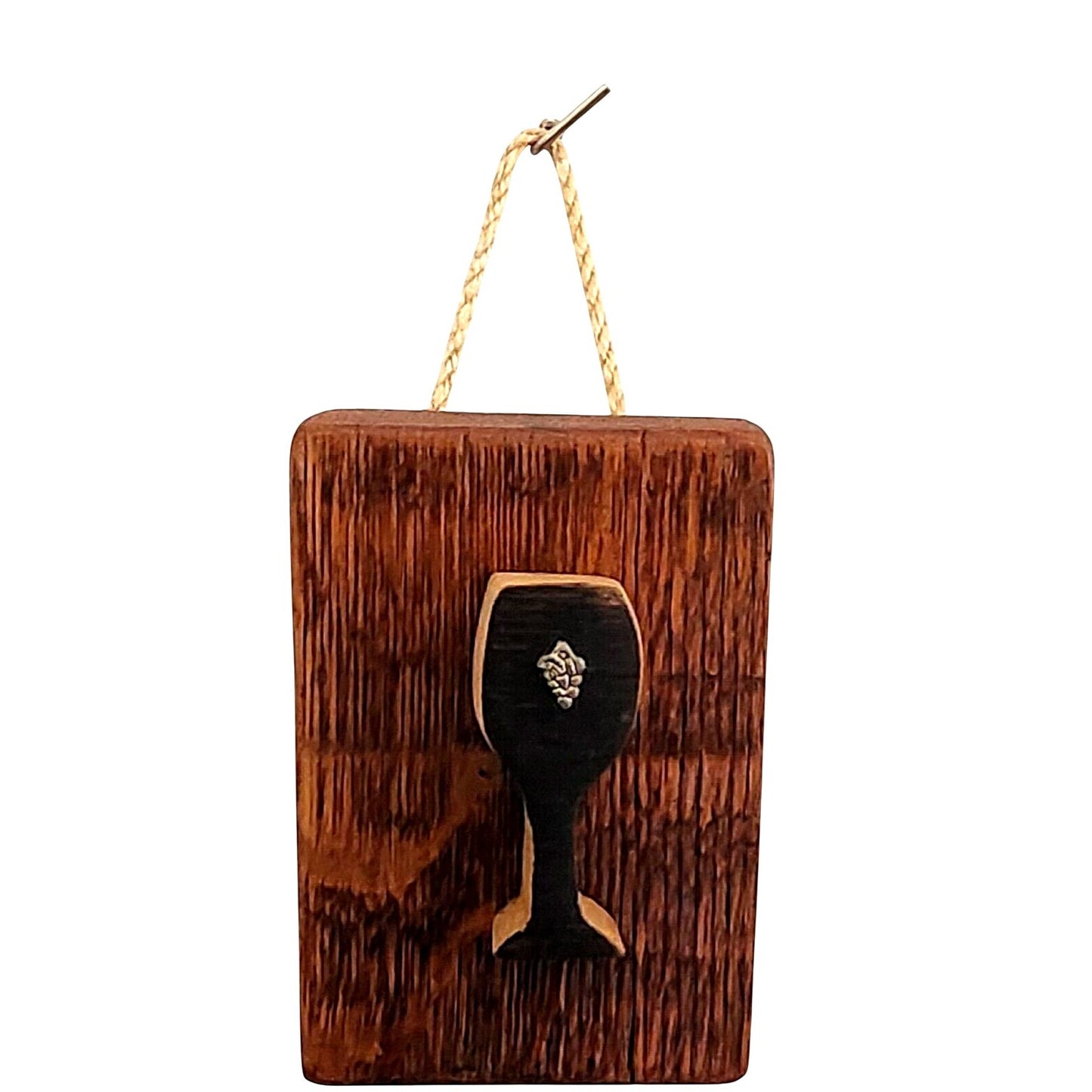 Wood Sign Wine Barrel Tall Wine Glass Grape Cluster Charm Dark Wine Stave Toasted