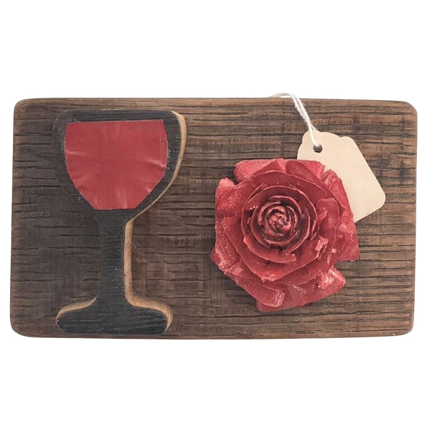 Wood Wine Barrel Sign Wine Glass Red Rose Dark Wine Stave Toasted Hanger