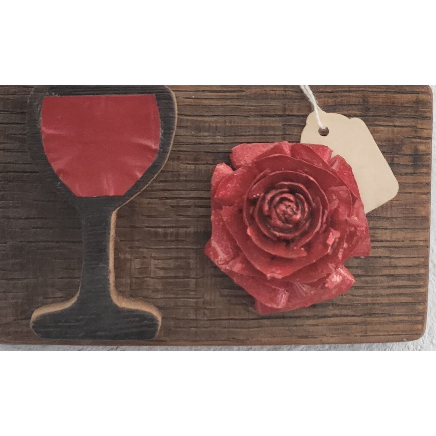 Wood Wine Barrel Sign Wine Glass Red Rose Dark Wine Stave Toasted Hanger
