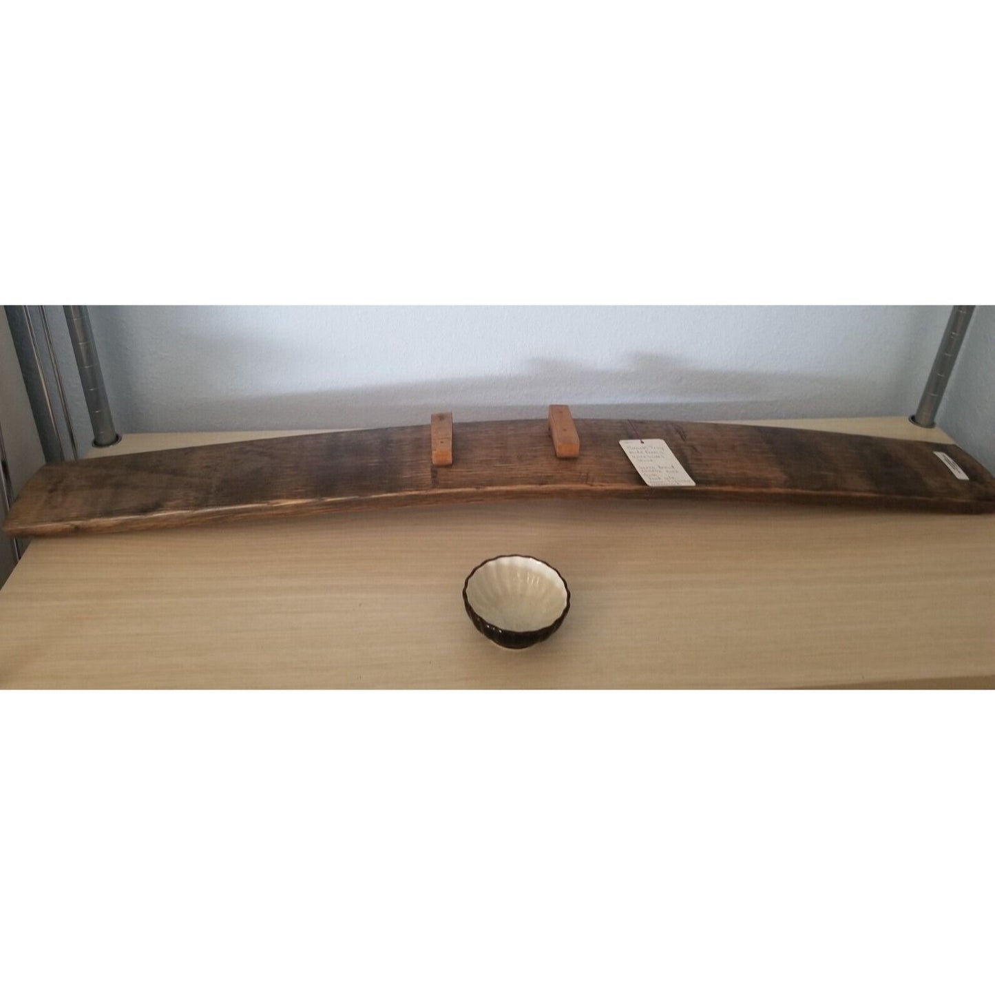 Wine Stave Sushi Tray  with Brown Dipping Bowl Stave Feet 35 " x  3 1/2 " x 2"