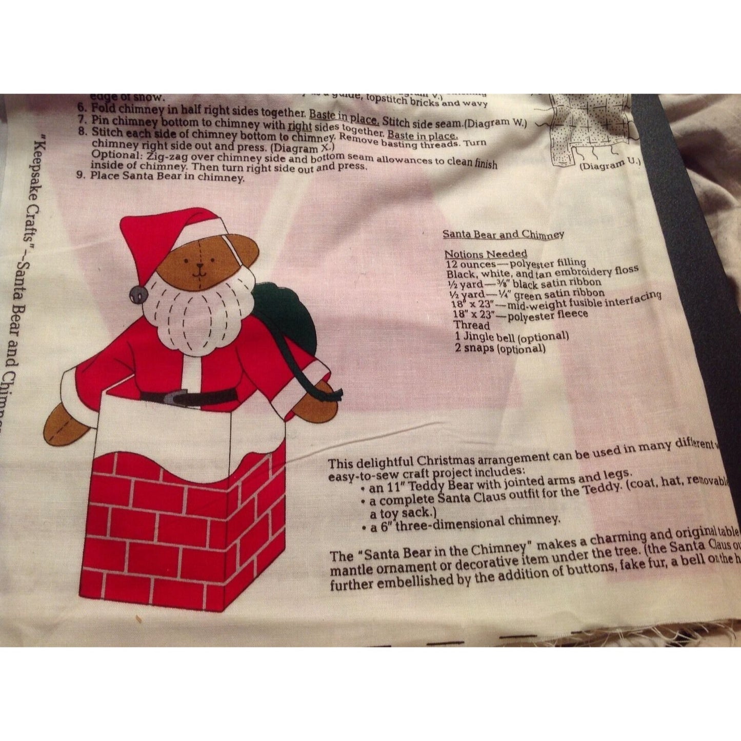 Material Fabric Christmas Santa Bear in Chimney Pattern Instructions