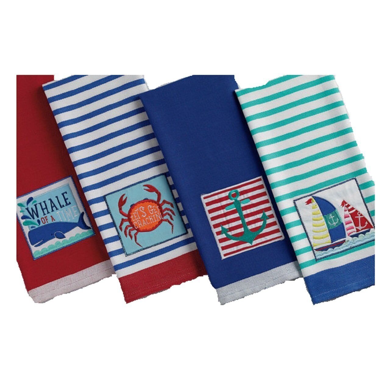 Kitchen Towel Design Imports Teal Anchor Boating Stripe 100% Cotton 18 x 28"