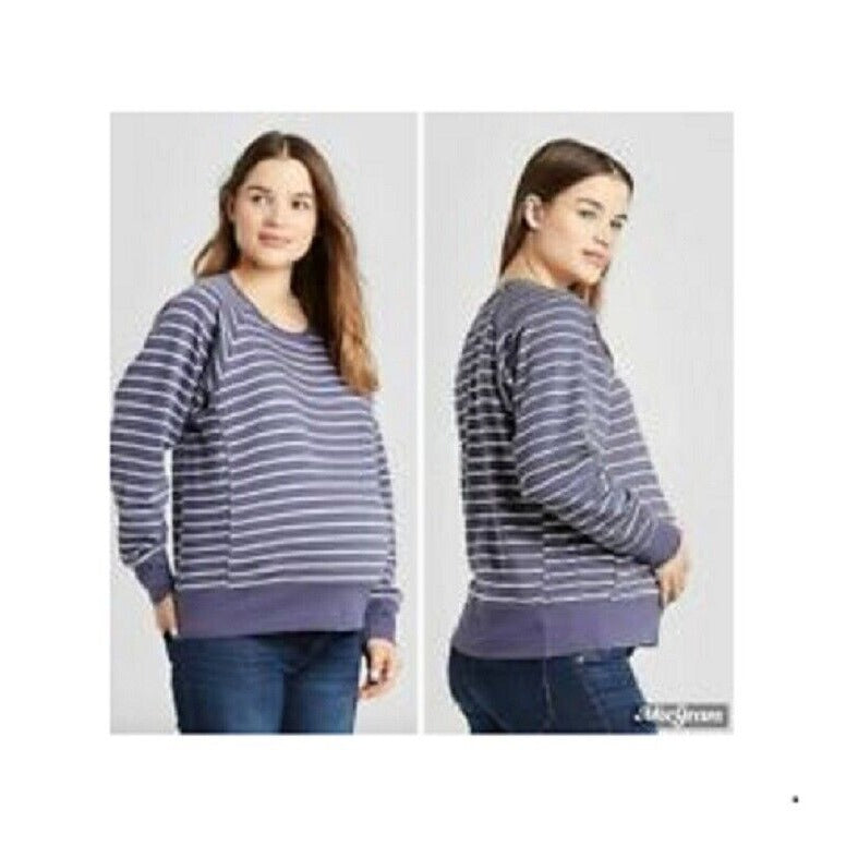 Sweatshirt Isabel Maternity Size M Blue White Striped Pullover 100% Cotton