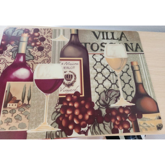 Home Store Villa Toscana Wine Bottle Glass Plastic Placemat Set of 4  18" x 12"