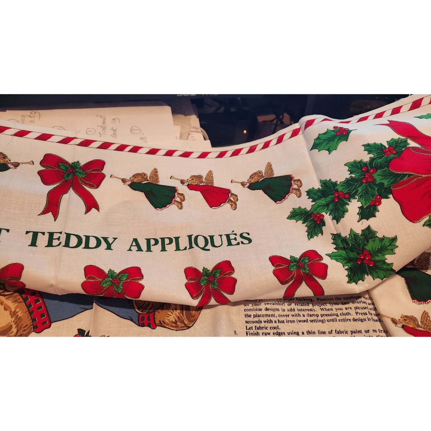 Craft Kit Peppermint Teddy Bear Applique  45" x 36"  Angels Teddy Bears Ornaments Bows