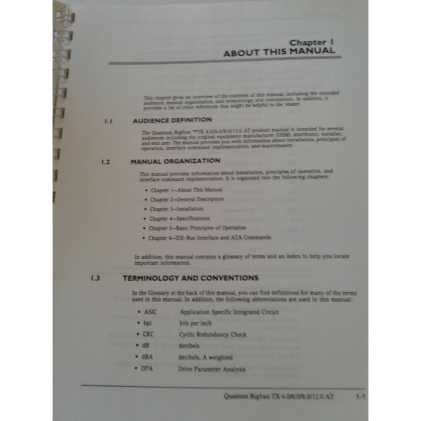 Manual Quantum Bigfoot TX 4.0 / 6.0 / 8.0 / 12.0 GB AT High Capacity Disk Drives