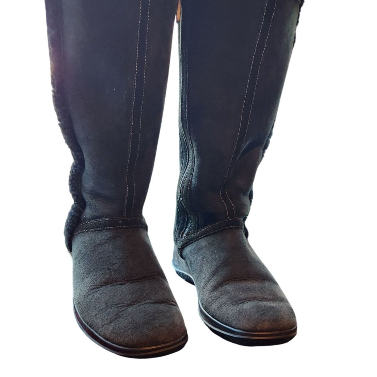 Clarks Artisan Collection Black Leather Shearling Lined Tall Boots Womens 6.5M Warm & Stylish Winter Footwear