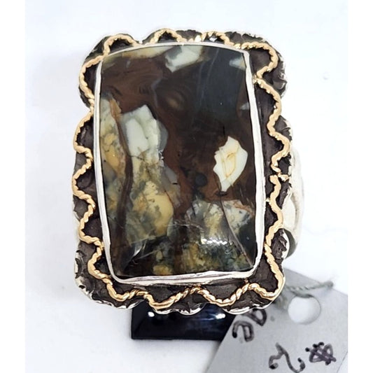 Morrison Ranch Jasper Ring 13.9 Gr Size 11 90mm x 22mm Fran Harr 14K Gold 925 Silver