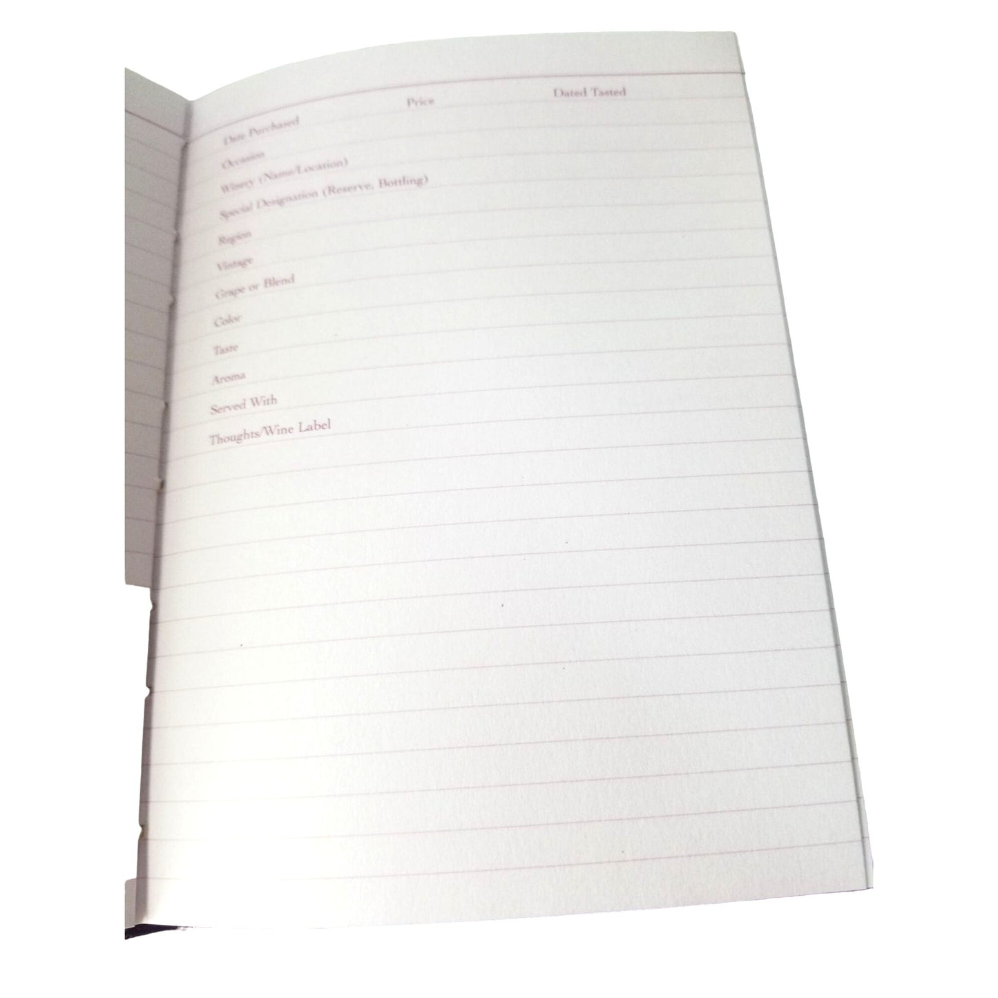 Wine Journal 80 pages Has description of wines and pages to describe what where when
