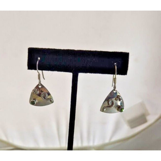 Jewelry Earrings Set Peridot Triangle 925 Silver Weight 3.8 Gr Handmade