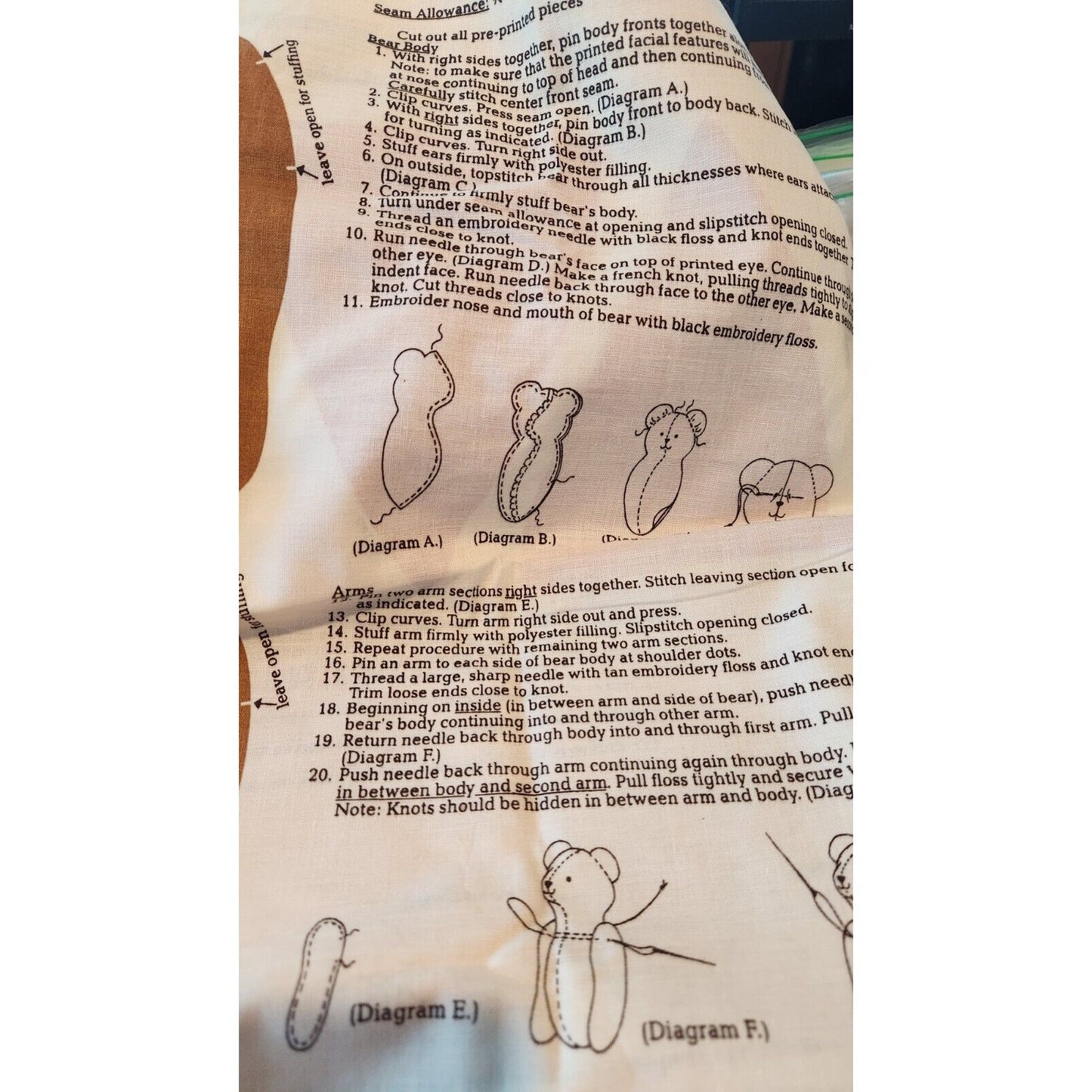 Material Fabric Christmas Santa Bear in Chimney Pattern Instructions